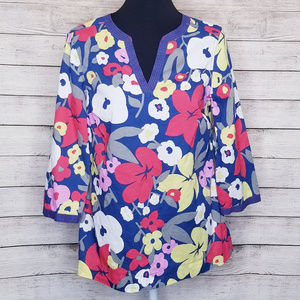 Boden Blue Floral Tunic 3/4 Sleeve Top
